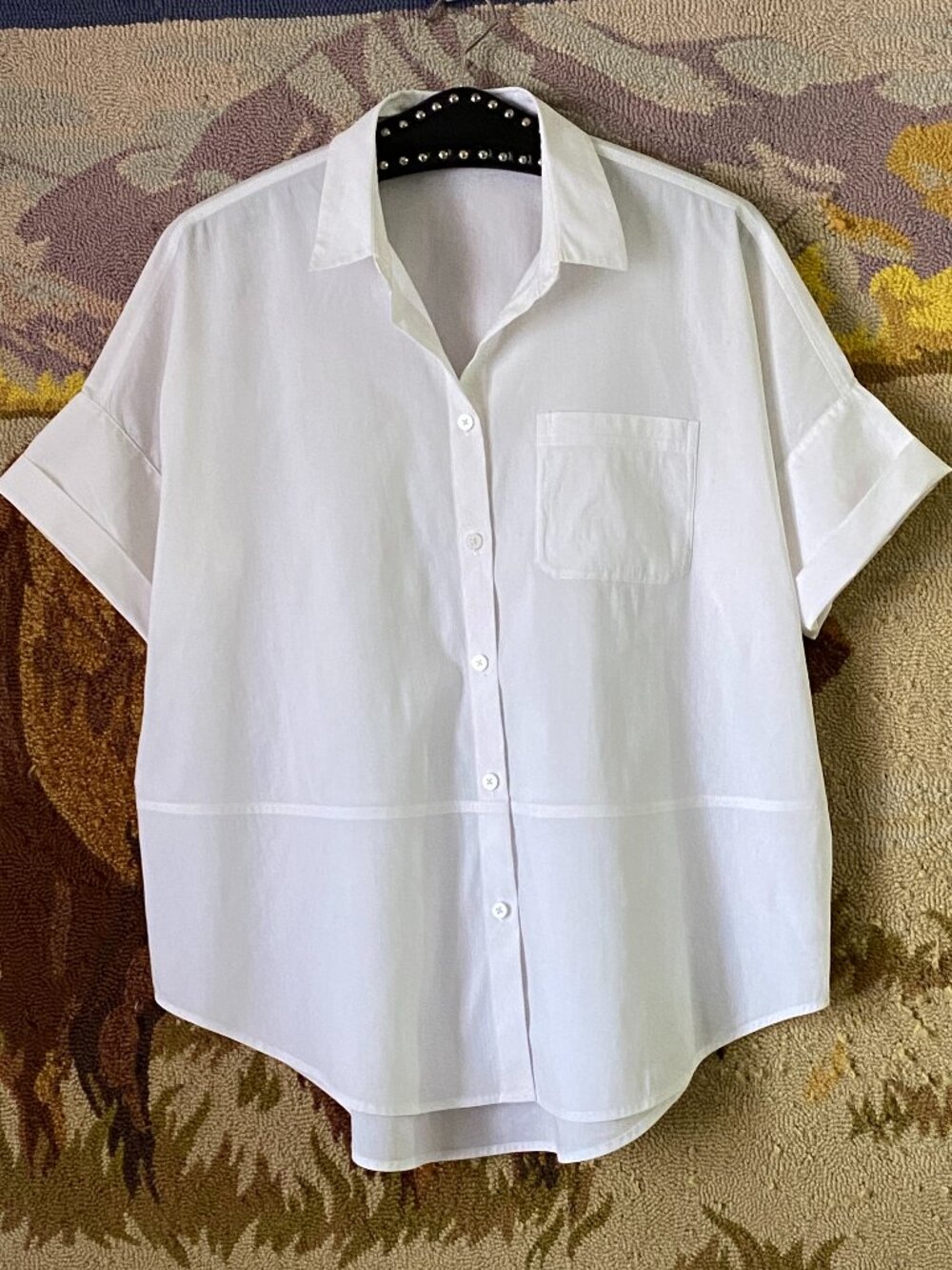 Athleta Womens White Relaxed Fit  Sz XS Blouse Button Up Shirt Short Sleeve